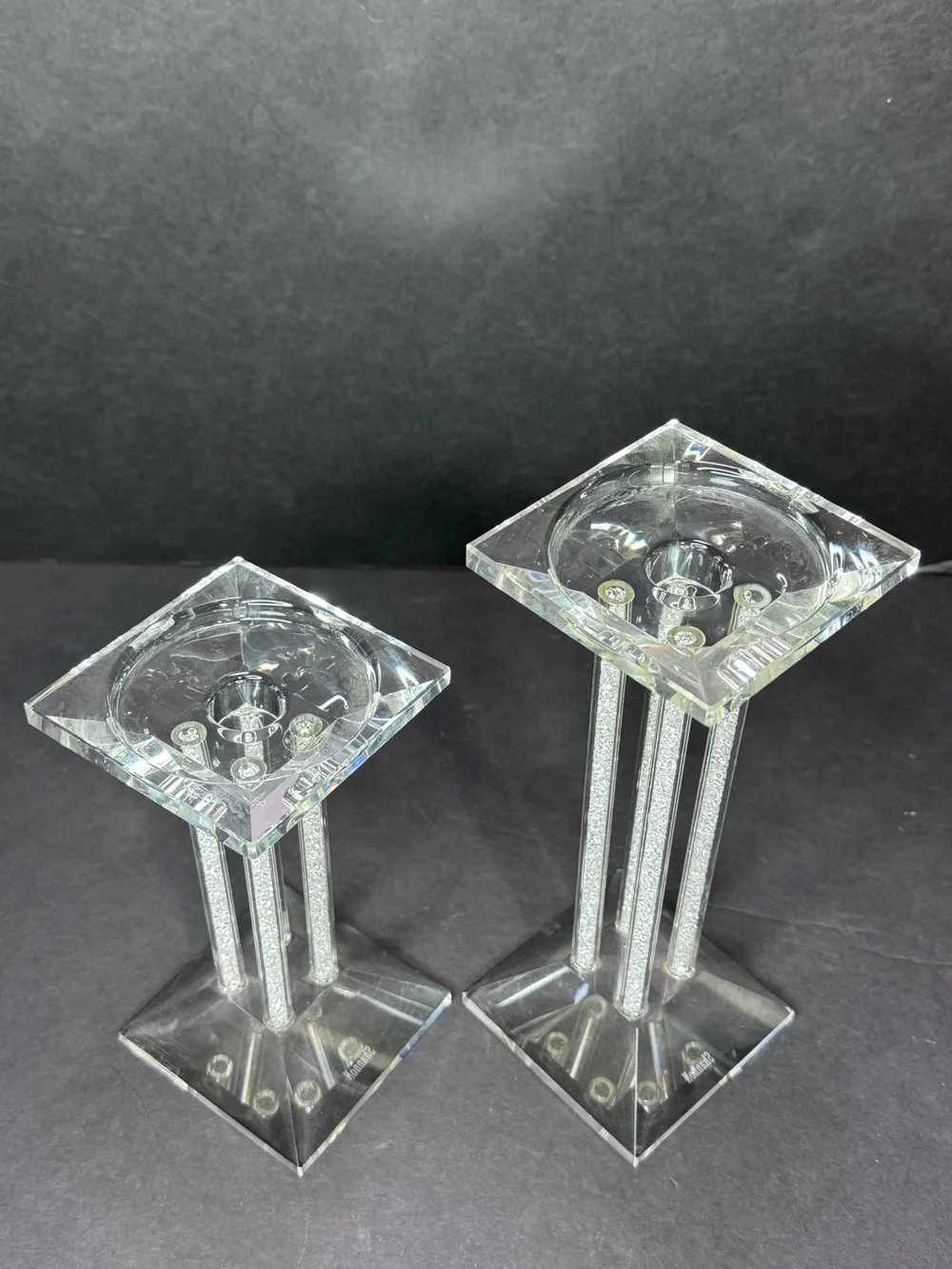 Shannon Crystal Candle Holders Set of 2 Rhinestone Square 7” & 9”